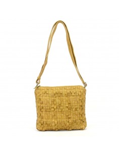 Bandolera plana en piel color mostaza The Twins - Trenza