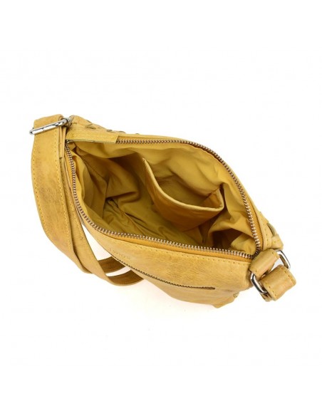 Bandolera plana en piel color mostaza The Twins - Trenza