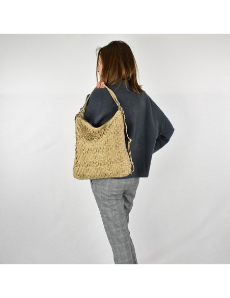 Bossa motxilla en pell de color natural The Twins - Trena