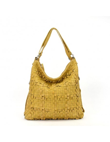 Bolsa mochila em pele mostarda The Twins - Trenza