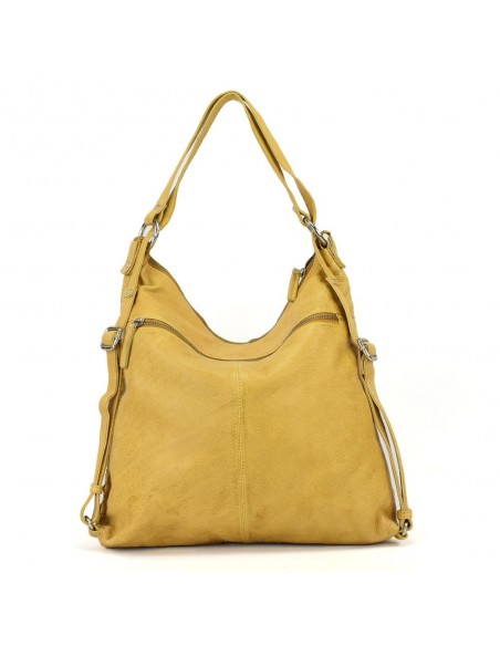 Bolso mochila en piel de color mostaza The Twins - Trenza