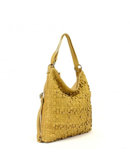 Bolso mochila en piel de color mostaza The Twins - Trenza