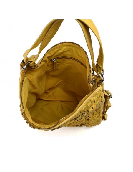 Bolsa mochila em pele mostarda The Twins - Trenza