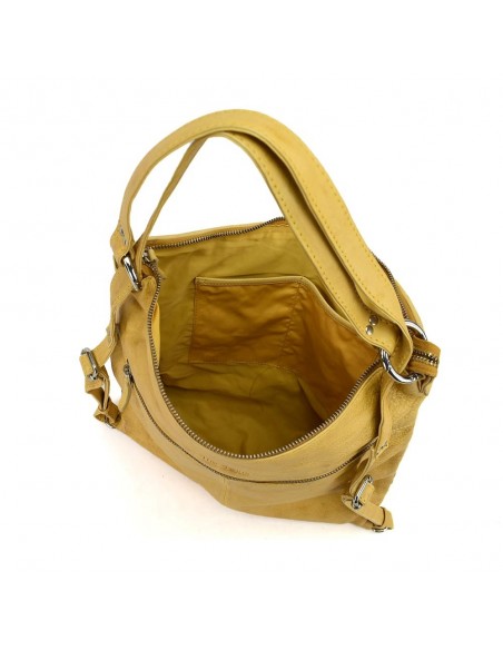 Bossa motxilla en pell de color mostassa The Twins - Trena