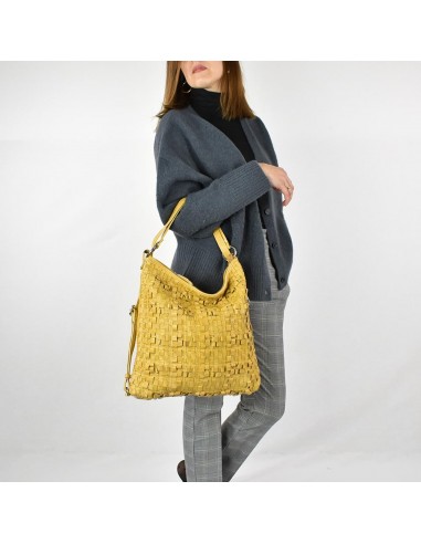 Bolso mochila en piel de color mostaza The Twins - Trenza
