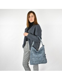 Bolso mochila en piel de color azul The Twins - Trenza 2