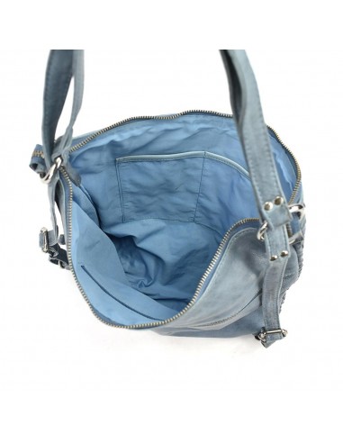 Bolso mochila en piel de color azul The Twins - Trenza