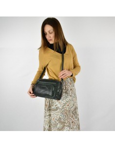 Bandolera en piel de color verde The Twins - Open