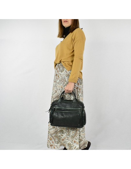 Bolso de mano en piel color verde The Twins - Open