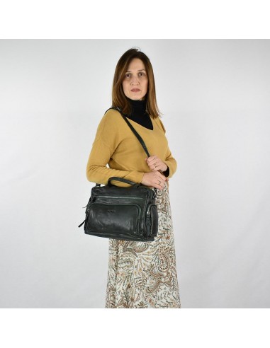 Bolso de mano en piel color verde The Twins - Open