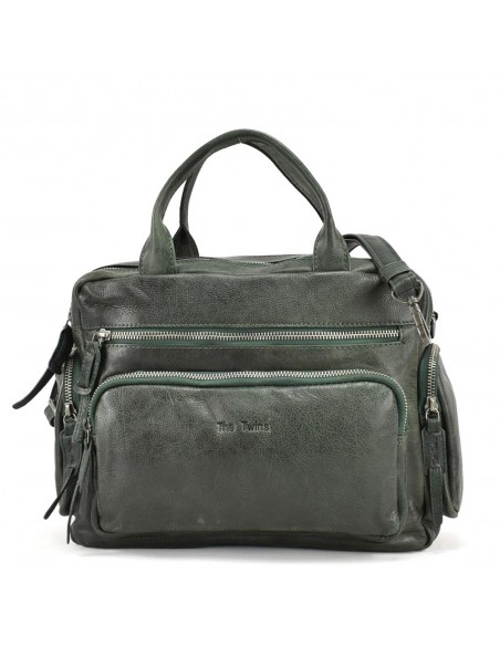 Bolso de mano en piel color verde The Twins - Open