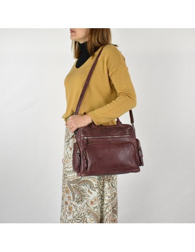 Bolso de mano en piel color Burdeos The Twins - Open