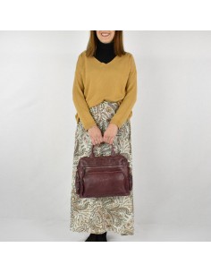 Bolso de mano en piel color Burdeos The Twins - Open 2