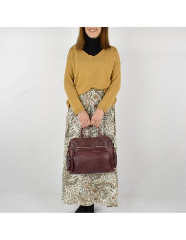 Bolso de mano en piel color Burdeos The Twins - Open