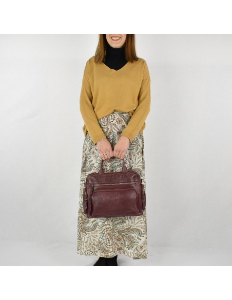 Bolso de mano en piel color Burdeos The Twins - Open