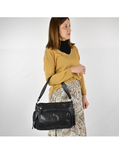 Bolso de hombro en piel de color negro The Twins - Open