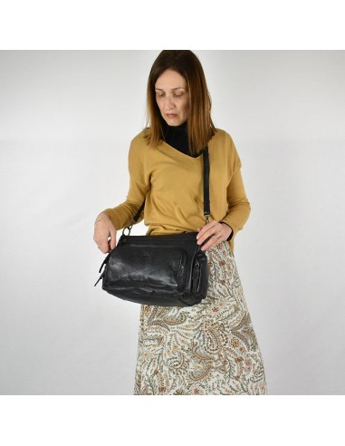 Bossa d'espatlla en pell de color negre The Twins - Open