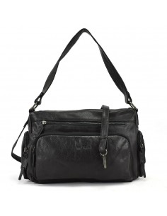 Bossa d'espatlla en pell de color negre The Twins - Open