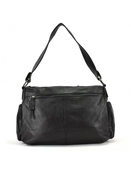 Bolso de hombro en piel de color negro The Twins - Open
