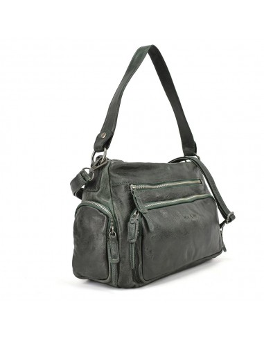 Bolso de hombro en piel de color verde The Twins - Open