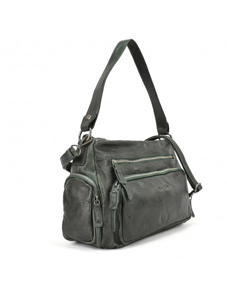 Bolso de hombro en piel de color verde The Twins - Open