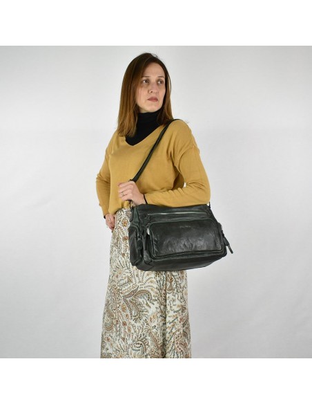 Bolsa de ombro em pele verde The Twins - Open