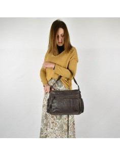 Bolso de hombro en piel marrón The Twins - Open