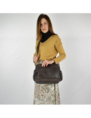 Bolso de hombro en piel marrón The Twins - Open