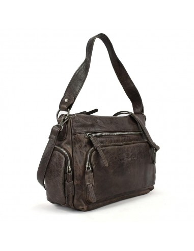 Bolso de hombro en piel marrón The Twins - Open