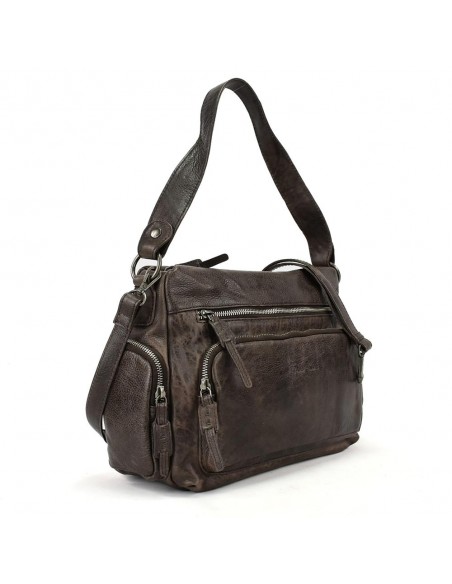 Bolso de hombro en piel marrón The Twins - Open