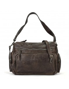 Bolso de hombro en piel marrón The Twins - Open 2