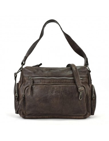 Bolso de hombro en piel marrón The Twins - Open