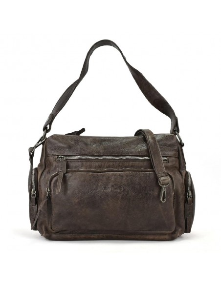 Bolso de hombro en piel marrón The Twins - Open