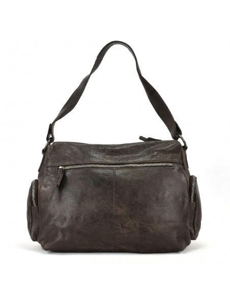 Bolso de hombro en piel marrón The Twins - Open