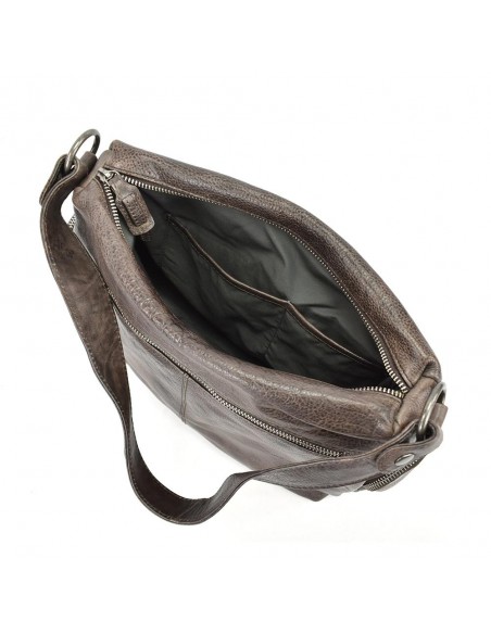 Bolso de hombro en piel marrón The Twins - Open