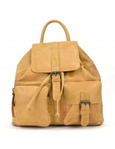 Motxilla amb solapa en pell color mostassa The Twins - Bego