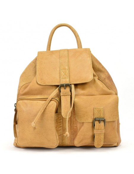 Motxilla amb solapa en pell color mostassa The Twins - Bego