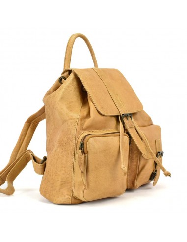 Mochila con solapa en piel color mostaza The Twins - Bego