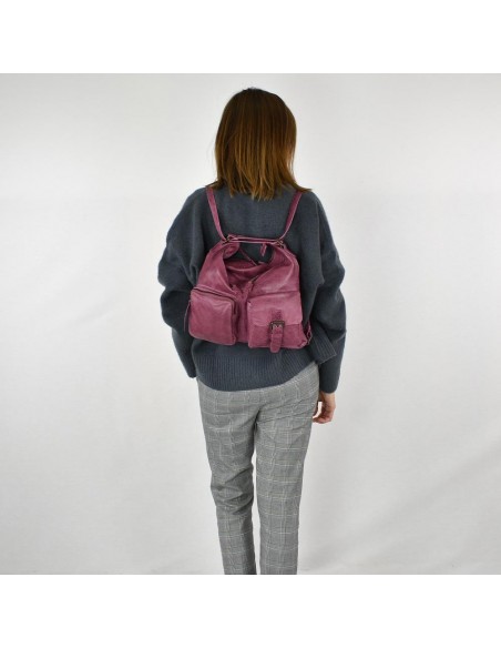 Bolso Mochila plano en piel de color violeta The Twins - Bego