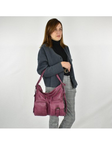 Bolso Mochila plano en piel de color violeta The Twins - Bego