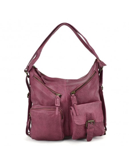 Bolso Mochila plano en piel de color violeta The Twins - Bego