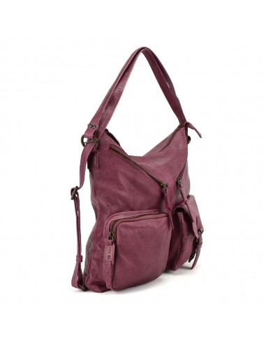 Bolso Mochila plano en piel de color violeta The Twins - Bego