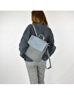 Mochila plana em pele azul com aba The Twins - Puntos