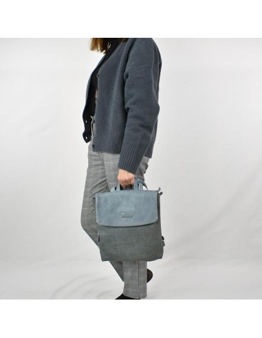 Mochila plana em pele azul com aba The Twins - Puntos