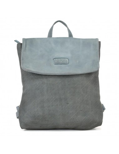 Mochila plana em pele azul com aba The Twins - Puntos