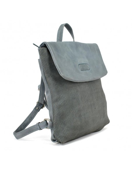 Mochila plana em pele azul com aba The Twins - Puntos