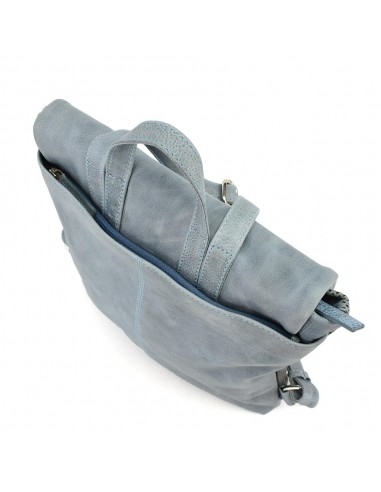 Mochila plana em pele azul com aba The Twins - Puntos