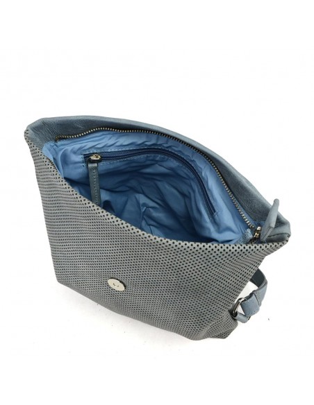 Mochila plana em pele azul com aba The Twins - Puntos