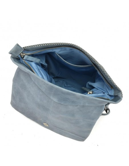 Mochila plana con solapa en piel azul The Twins - Puntos