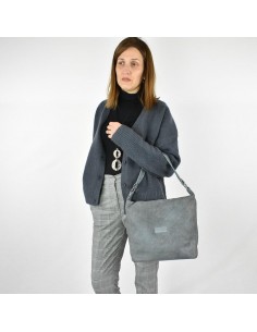 Bolso de hombro con asa extraíble en piel azul The Twins - Puntos 2